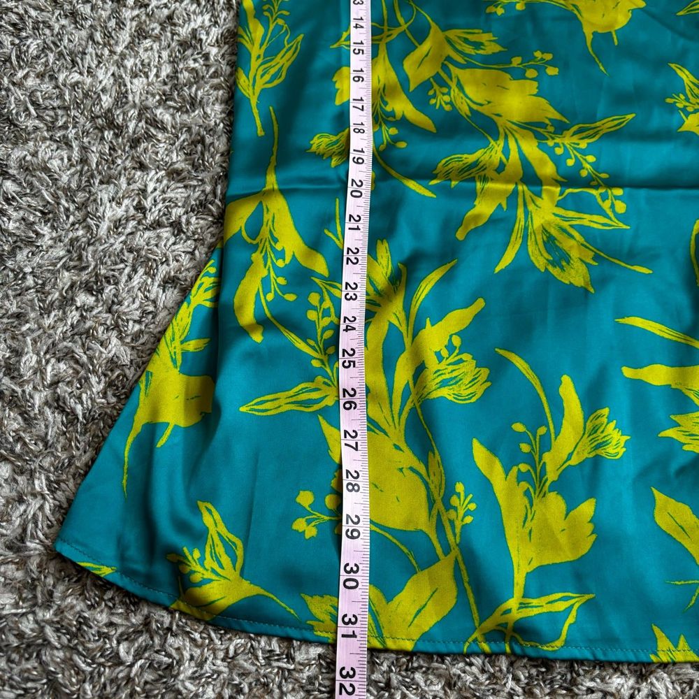 Stars Above Women Satin Floral Print Sleepwear Night Dress, Teal/Lime Large - Picture 10 of 11